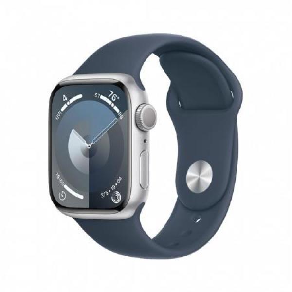 APPLE Watch Series 9 GPS 45mm Silver Aluminium Case with Storm Blue Sport Band - M/ L