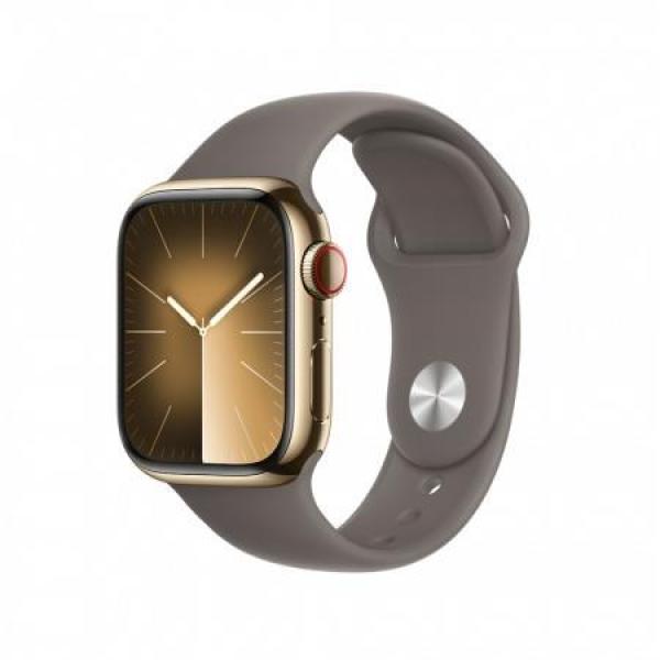 APPLE Watch Series 9 GPS + Cellular 41mm Gold Stainless Steel Case with Clay Sport Band - S/ M