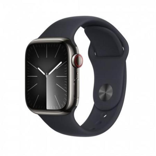 APPLE Watch Series 9 GPS + Cellular 45mm Graphite Stainless Steel Case with Midnight Sport Band - M/ L