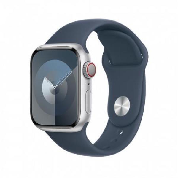 APPLE Watch Series 9 GPS + Cellular 45mm Silver Aluminium Case with Storm Blue Sport Band - S/ M