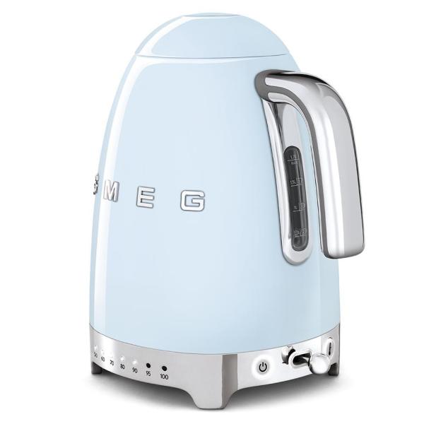 Smeg KLF04PBEU rychlovarná konvice, 1, 7 l (7 šálků), 2400 W, styl 50. let, řízení teploty, 7 programů, pastelově modrá2