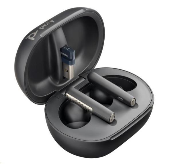 Poly Voyager Free 60+ MS Teams bluetooth headset,  BT700 USB-A adaptér,  dotykové nabíjecí pouzdro,  černá2