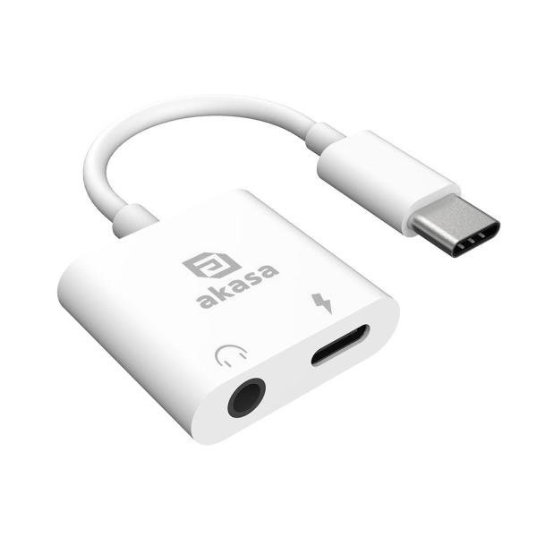 AKASA adaptér USB-C to 3.5mm Jack & PD 15W Nabíjecí port, bílá1