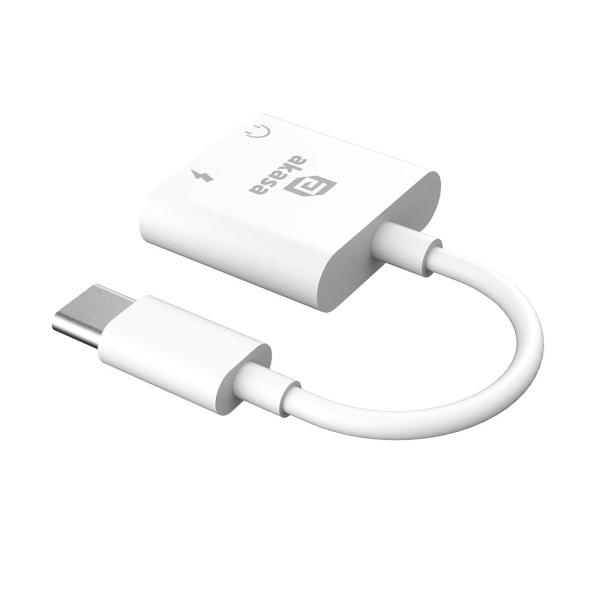 AKASA adaptér USB-C to 3.5mm Jack & PD 15W Nabíjecí port, bílá3