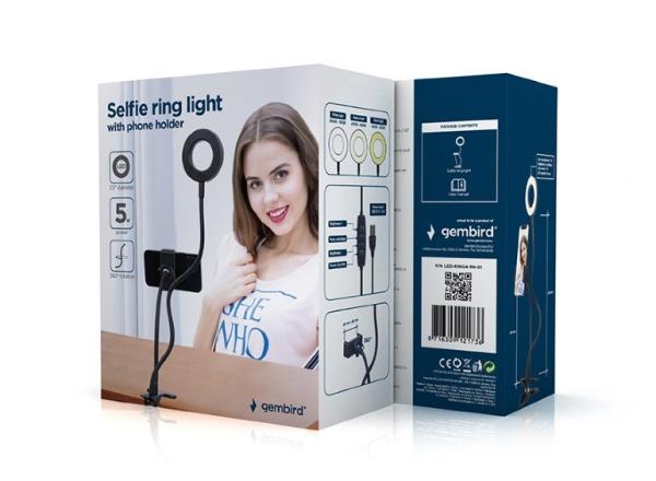 GEMBIRD selfie kampička LED ring s držákem telefonu, USB2
