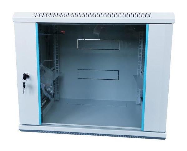 XtendLan 19" nástěnný rozvaděč 12U 600x450,  nosnost 60 kg,  skleněné dveře,  rozložený,  šedý2