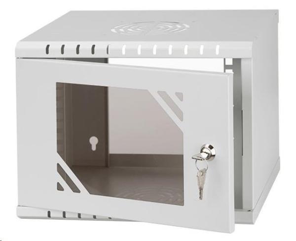 LEXI-Net 10" nástěnný rozvaděč Basic 4U 320x300,  skleněné dveře,  bez zad,  svařovaný,  šedý2