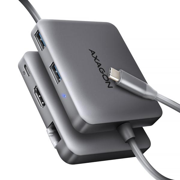 AXAGON HMC-5HL USB 5Gbps hub,  2x USB-A,  HDMI 4k/ 60Hz,  RJ-45 GLAN,  PD 100W,  kábel USB-C 20cm