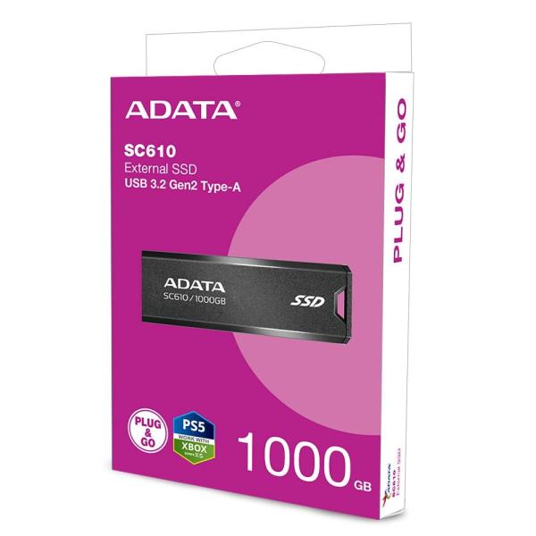 ADATA Externí SSD 1TB SC610, USB-A 3.2, černá3