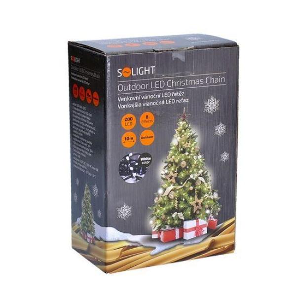 Solight LED venkovní vánoční řetěz,  200 LED,  10m,  přívod 5m,  8 funkcí,  IP44,  studená bílá9