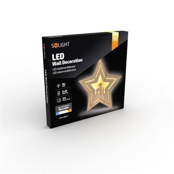Solight LED nástěnná dekorace vánoční hvězda,  24x LED,  2x AA6