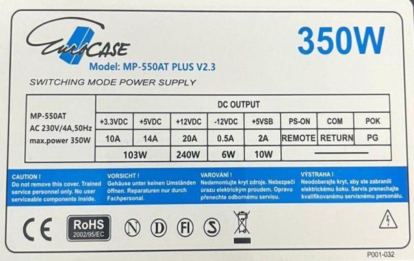 EUROCASE zdroj 350W,  120mm,  ATX2.31