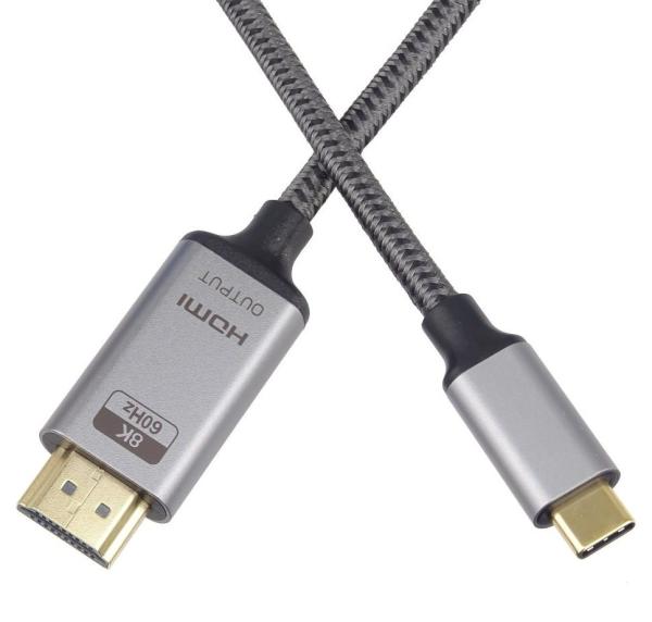PremiumCord kabel USB-C na HDMI 2m rozlišení obrazu 8K@60Hz, 4K@144Hz Aluminium