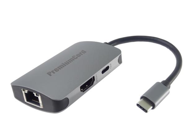 PREMIUMCORD Adaptér USB-C na HDMI + RJ45 + PD adaptér,  hliníkové pouzdro1