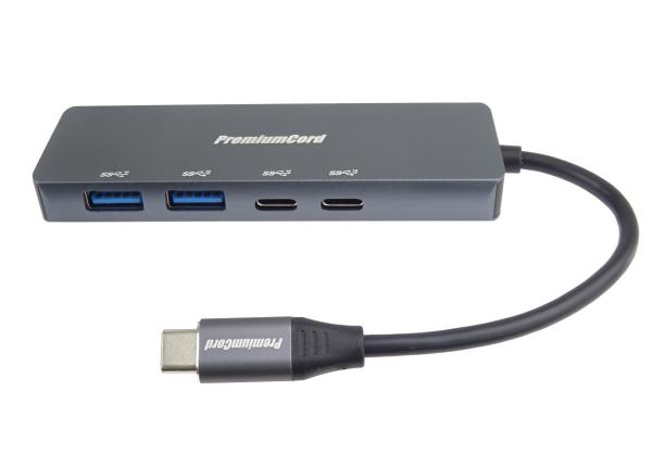 PREMIUMCORD Hub USB-C na 2x USB 3.2 Typ-C +2x USB 3.2,  5G SuperSpeed,  Aluminum1