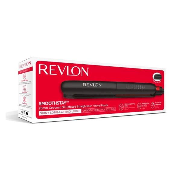 Revlon Smoothstay Coconut Oil RVST2211PE žehlička na vlasy,  10 teplot,  rychlé nahřátí,  ionizátor,  cestovní pouzdro0