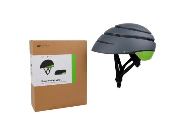 ACER Foldable Helmet (skládací helma),  šedá se zeleným reflexním pruhem vzadu,  velikost L (60-63 cm),  375 gr8