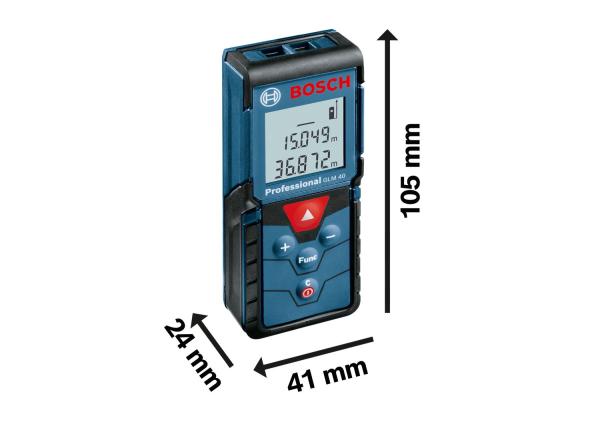 BOSCH GLM 40,  laserový měřič vzdálenosti,  rozsah 0, 15 – 40, 00 m,  635 nm,  < 1 mW0