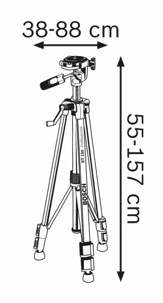 BOSCH BT 150,  stavební stativ,  výška 55 – 157 cm1