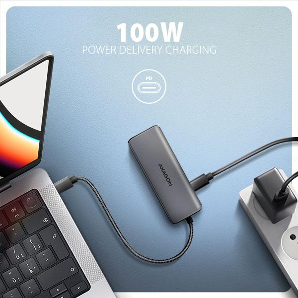 AXAGON HMC-5H8K,  USB 5Gbps hub,  2x USB-A,  USB-C,  HDMI 8k/ 30Hz,  PD 100W,  kábel USB-C 15cm3