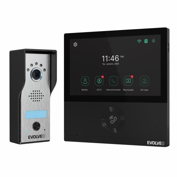 EVOLVEO DoorPhone AHD7,  Sada domácího WiFi videotelefonu s ovládáním brány nebo dveří černý monitor