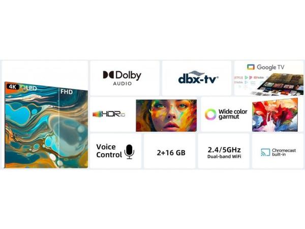 CHiQ U50QM8E TV 50",  UHD,  QLED,  smart,  Google TV,  dbx-tv,  Dolby Audio,  Frameless2