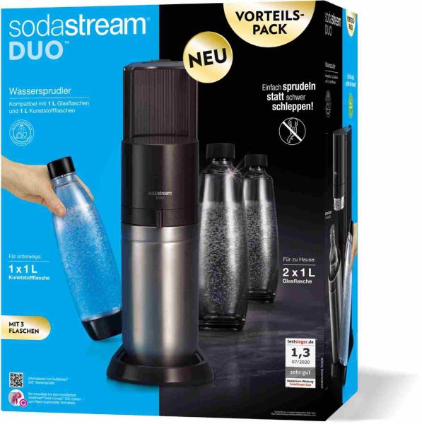 SodaStream Duo Titan Promo-Pack výrobník sody, 2 skleněné láhve, 1 plastová láhev, bombička s CO2, černý2