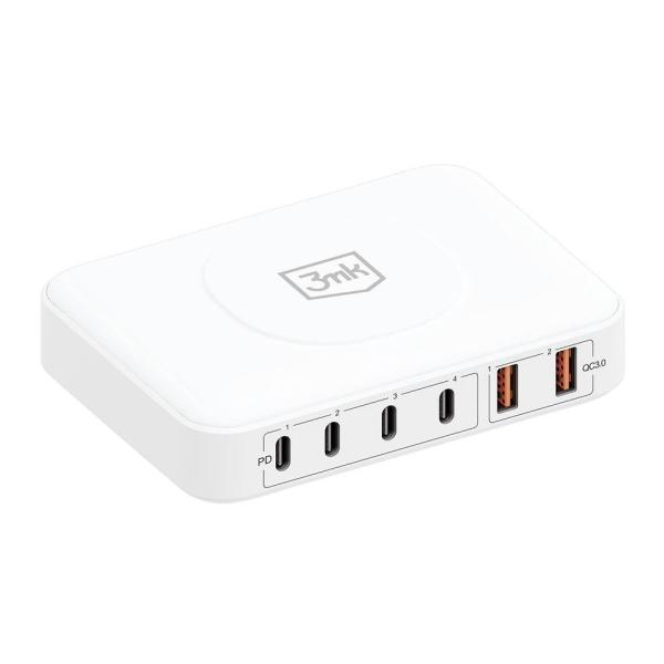 3mk síťová nabíječka - Hyper Charger PowerMax 100W,  GaN 4x USB-C (PD) /  2x USB,  bílá3