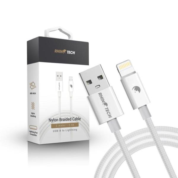 RhinoTech kabel s nylonovým opletem USB-A na Lightning 2,4A 2M bílá1