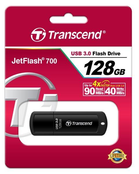 TRANSCEND Flash disk 128GB JetFlash®700,  USB 3.0 (R:90/ W:40 MB/ s) čierna3