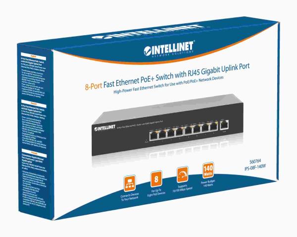 Intellinet 8portový 10/ 100 PoE+ switch,  66W PoE rozpočet4