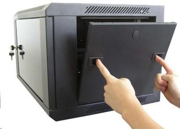 XtendLan 19" nástěnný rozvaděč 6U 600x450,  nosnost 60 kg,  skleněné kouřové dveře,  svařovaný,  černý1