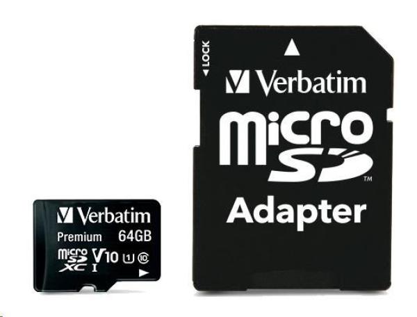 VERBATIM MicroSDXC karta 64GB Premium,  U1 + adaptér0