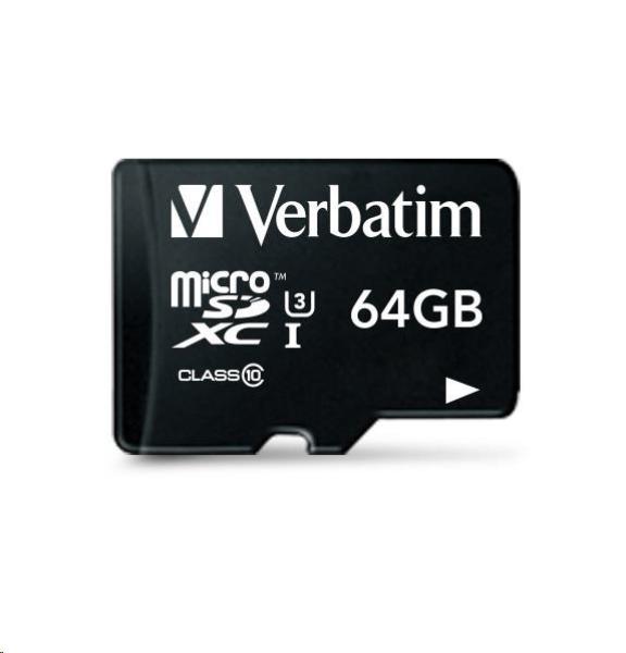 Karta VERBATIM MicroSDXC 64GB Pro,  U3 + adaptér