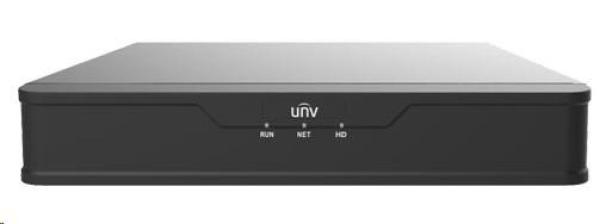 Uniview NVR,  8 kanálov,  8xPoE (max.108W),  H.265,  1x HDD (max.6 TB),  šírka pásma 64/ 48 Mb/ s,  HDMI,  VGA,  2xUSB 2.0,  zvuk, 