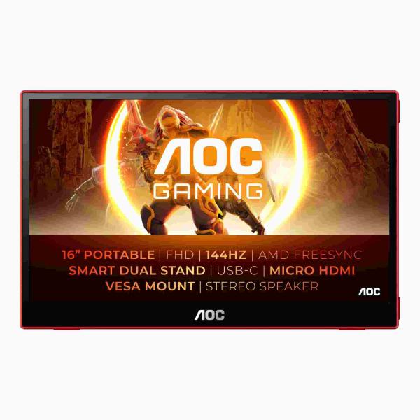 AOC MT IPS LCD WLED 15, 6" 16G3 - IPS panel,  1920x1080,  144Hz,  microHDMI,  USB-C,  USB 3.2,  repro,  prenosny monitor