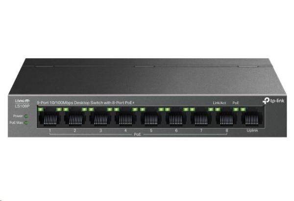 TP-Link LiteWave switch LS109P (9x100Mb/ s,  8xPoE+,  63W,  fanless)