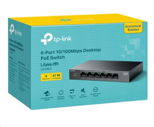 TP-Link LiteWave switch LS106LP (6x100Mb/s, 4xPoE, 41W, fanless)2
