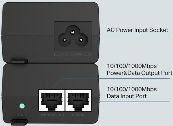 TP-Link POE160S PoE+ injektor (2xGbE, 802.3af/at, 30W)0