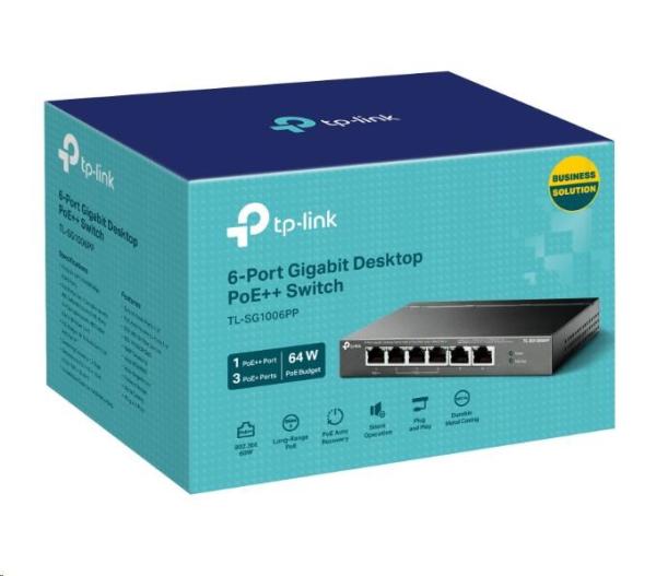 TP-Link CCTV switch TL-SG1006PP (6xGbE, 3xPoE+,1xPoE++, 64W, fanless)3