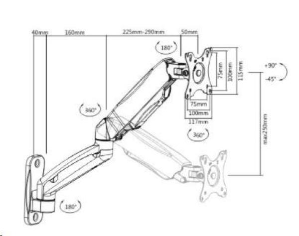 Nástěnný plně polohovatelný držák na monitor Fiber Mounts FM311