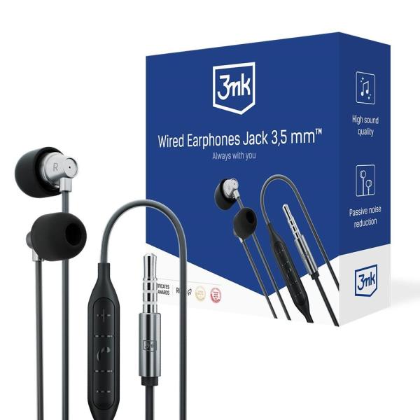 3mk sluchátka - Wired Earphones Jack 3, 5 mm,  černá