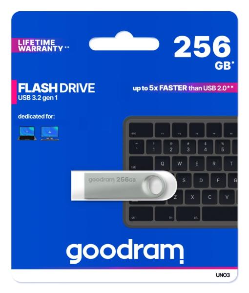 GOODRAM Flash Disk UNO3 256GB,  USB 3.2 Gen1,  stříbrná2