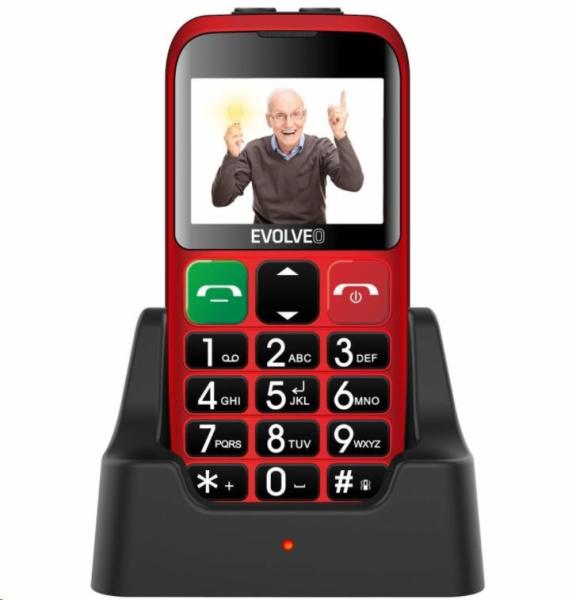 EVOLVEO EasyPhone EB,  mobilný telefón pre seniorov s nabíjacím stojanom,  červený