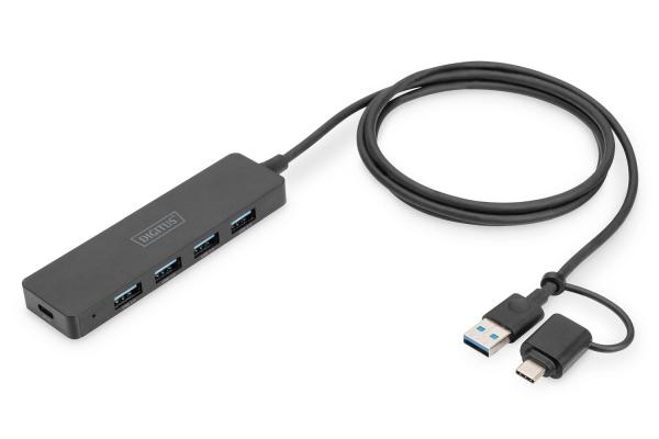 USB 3.0 Hub 4-port, Slimline s USB-C adaptérem, 5 Gb/s, 1,2 m kabel

Rozšiřuje váš notebook o připojení USB-C nebo US