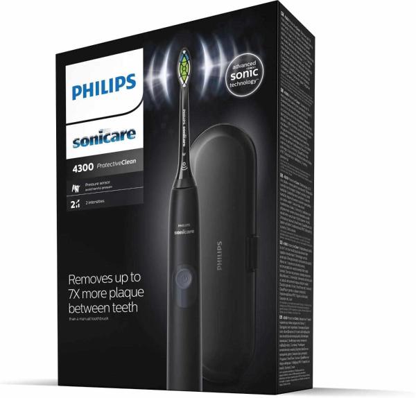 Philips Sonicare 4300 HX6800/ 87 elektrický zubní kartáček,  sonický,  1 režim,  2 intenzity,  cestovní pouzdro,  černá4