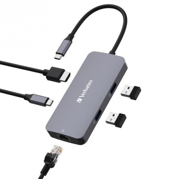 VERBATIM Hub USB-C Pro Multiport 5 Port,  2x USB 3.2,  1x USB-C,  HDMI,  RJ45,  šedá1