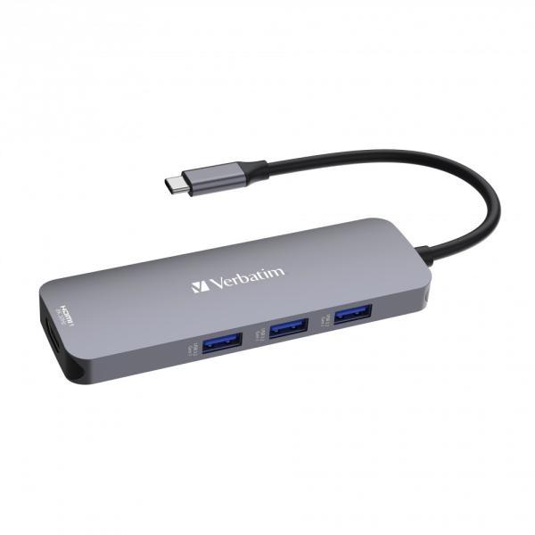 VERBATIM Hub USB-C Pro Multiport 8 Port, 3x USB 3.2, 1x USB-C, 2xHDMI, microSD/SD, šedá2