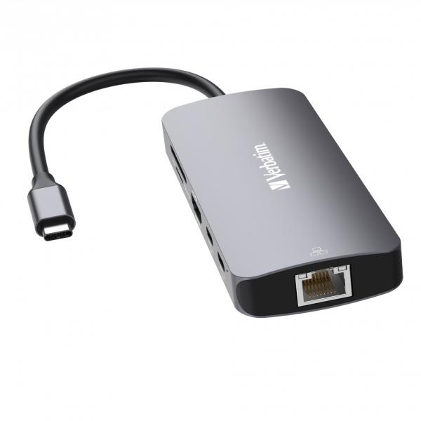 VERBATIM Hub USB-C Pro Multiport 9 Port,  3x USB 3.2,  2x USB-C,  HDMI,  RJ45,  microSD/ SD,  šedá2