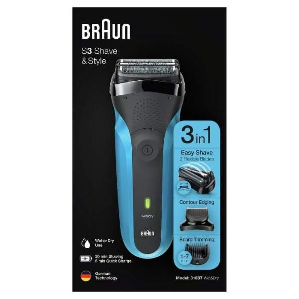 Braun Series 3 310BT holící strojek a zastřihovač vousů,  mokré a suché holení,  omyvatelný,  černá /  modrá2